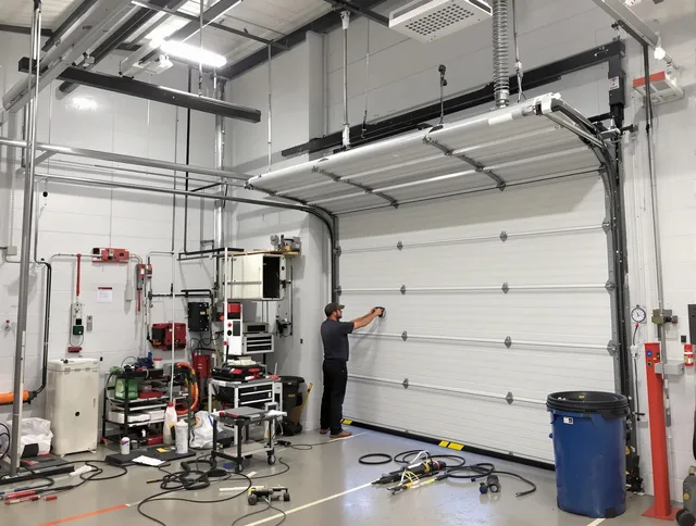 Gastonia Garage Door Repair certified technician performing commercial door repair at a Gastonia business facility