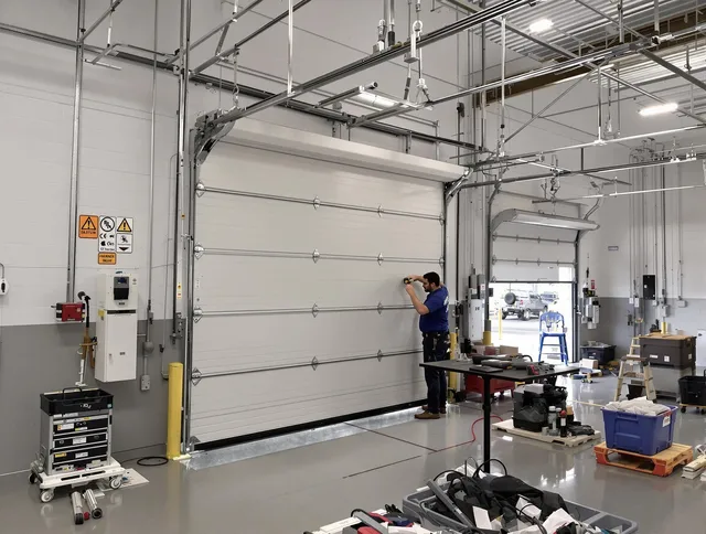 Commercial garage door repair being performed by Gastonia Garage Door Repair expert in Gastonia