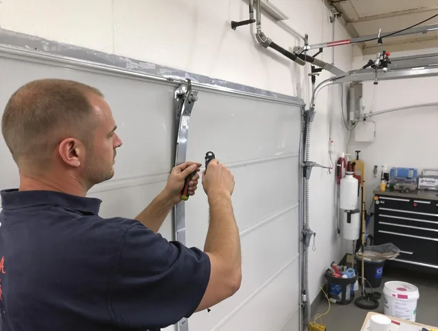 Before and after garage door dent repair by Gastonia Garage Door Repair in Gastonia