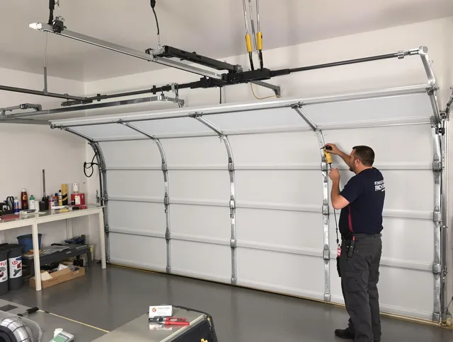Gastonia Garage Door Repair certified technician performing overhead door system repair in Gastonia